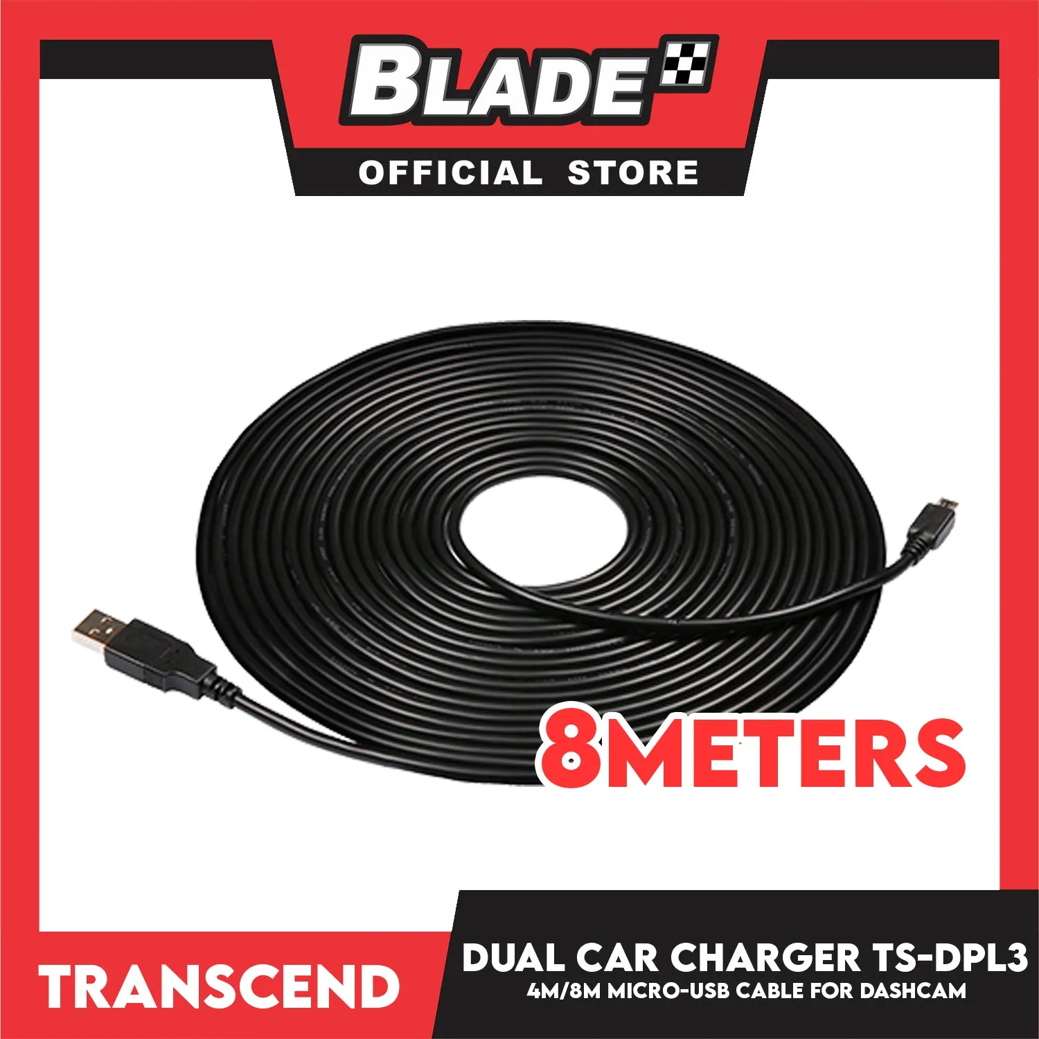 Transcend Dashcam Dual USB Car Charger 4M/8M Micro-USB Cable TS-DPL3