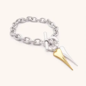 Twin Pointed Heart Chunky Bracelet, Silver & Gold