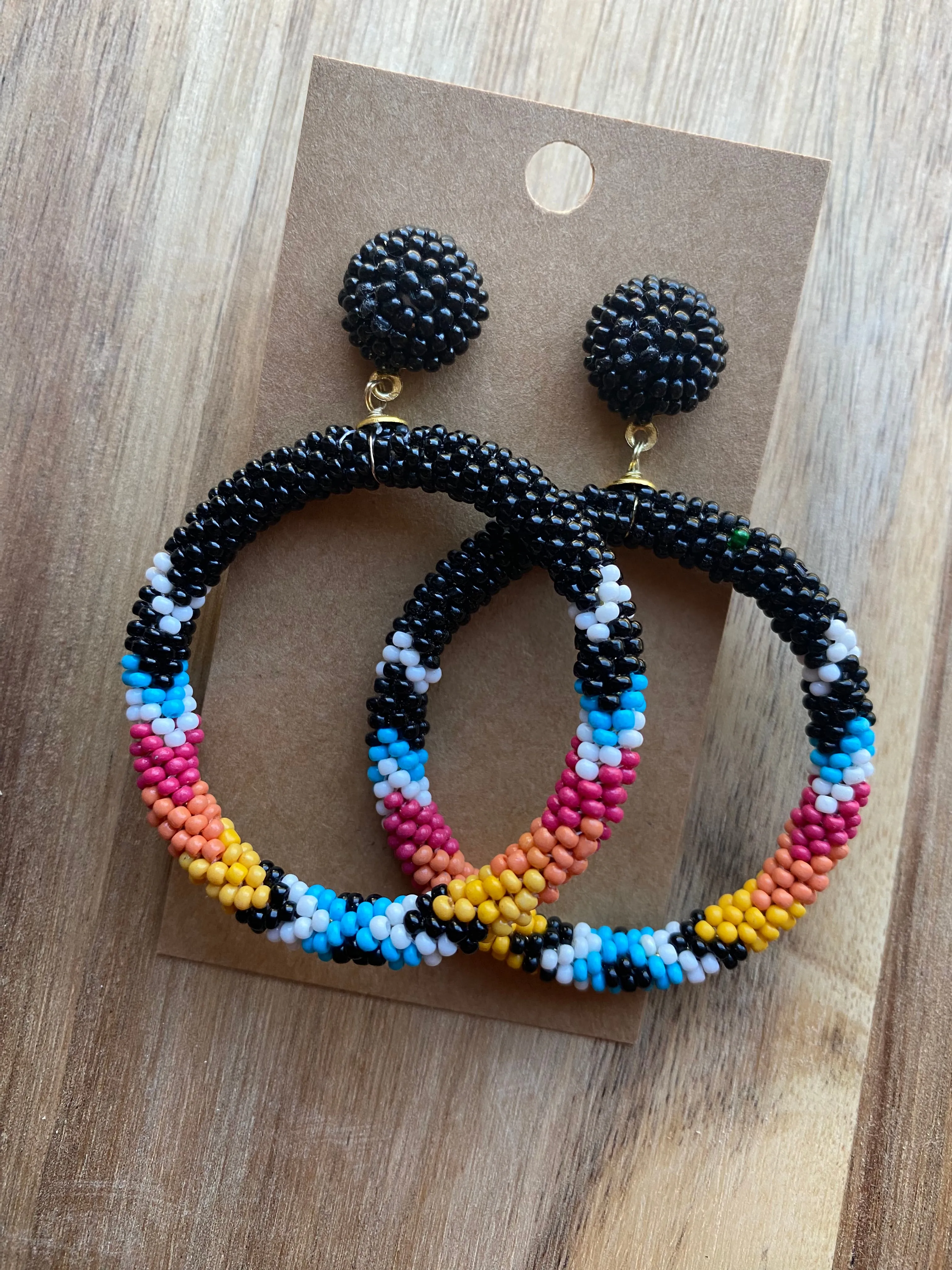 TWO COLORS: Western Beaded Hoop Earrings