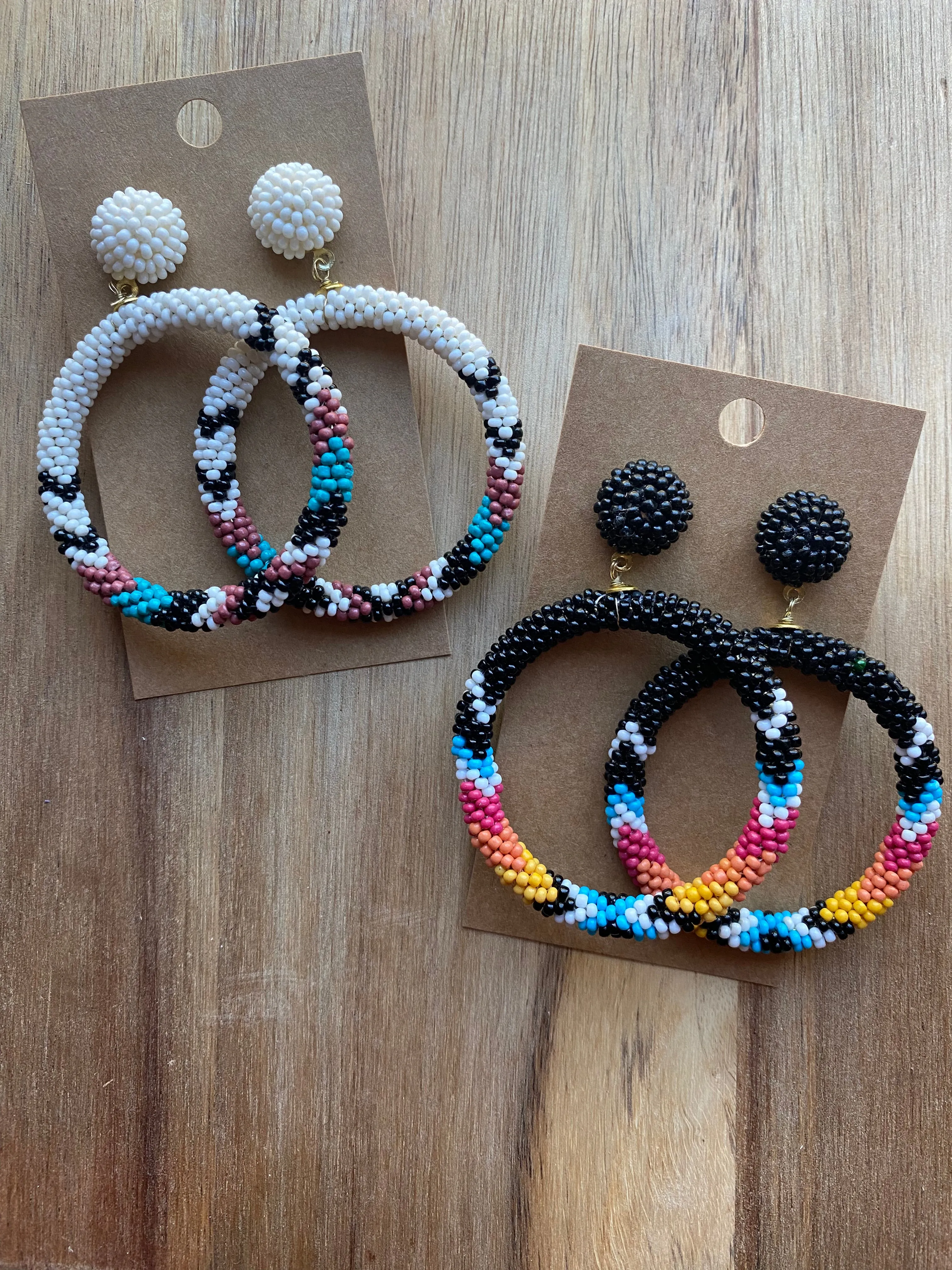 TWO COLORS: Western Beaded Hoop Earrings