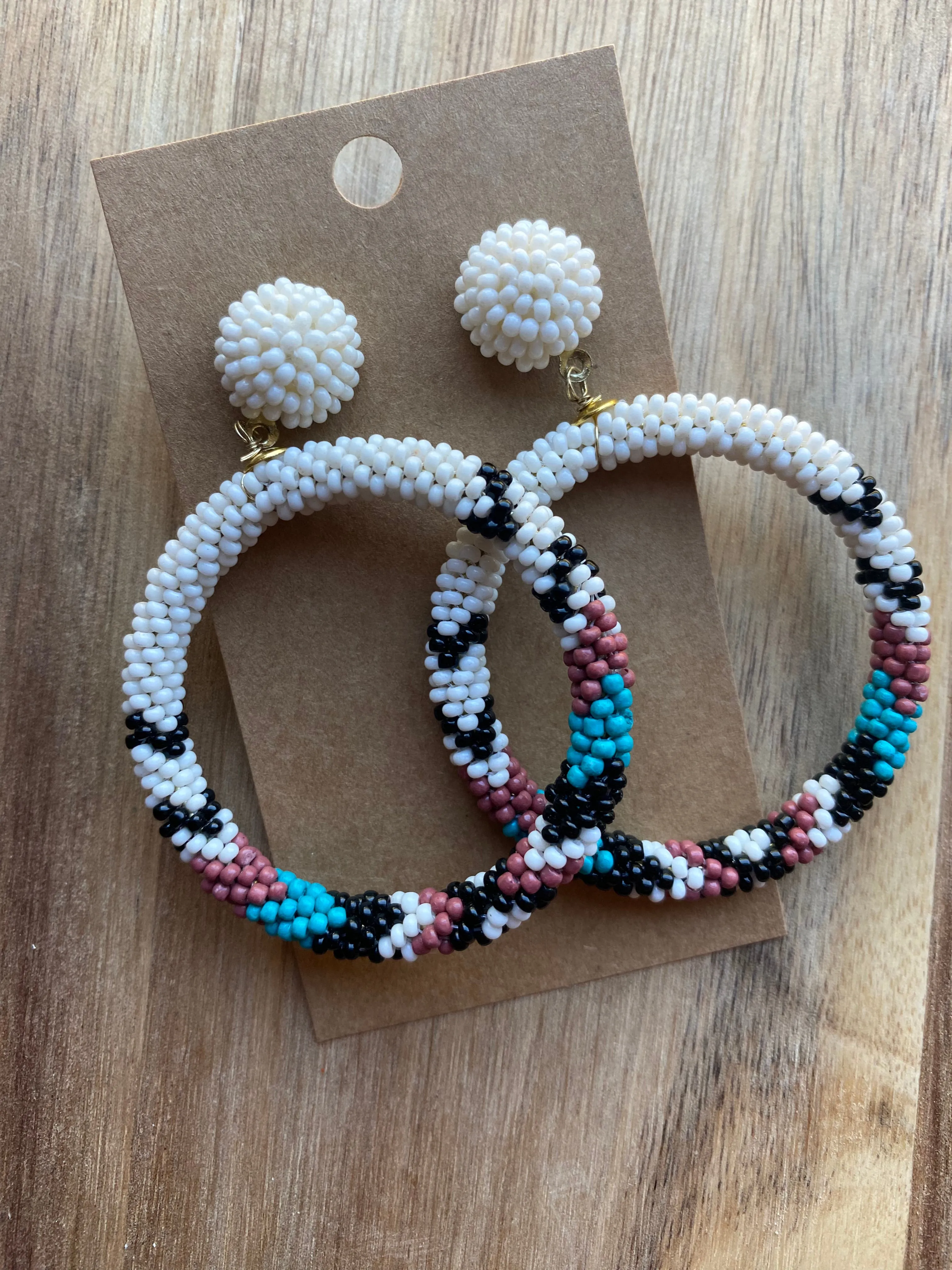 TWO COLORS: Western Beaded Hoop Earrings