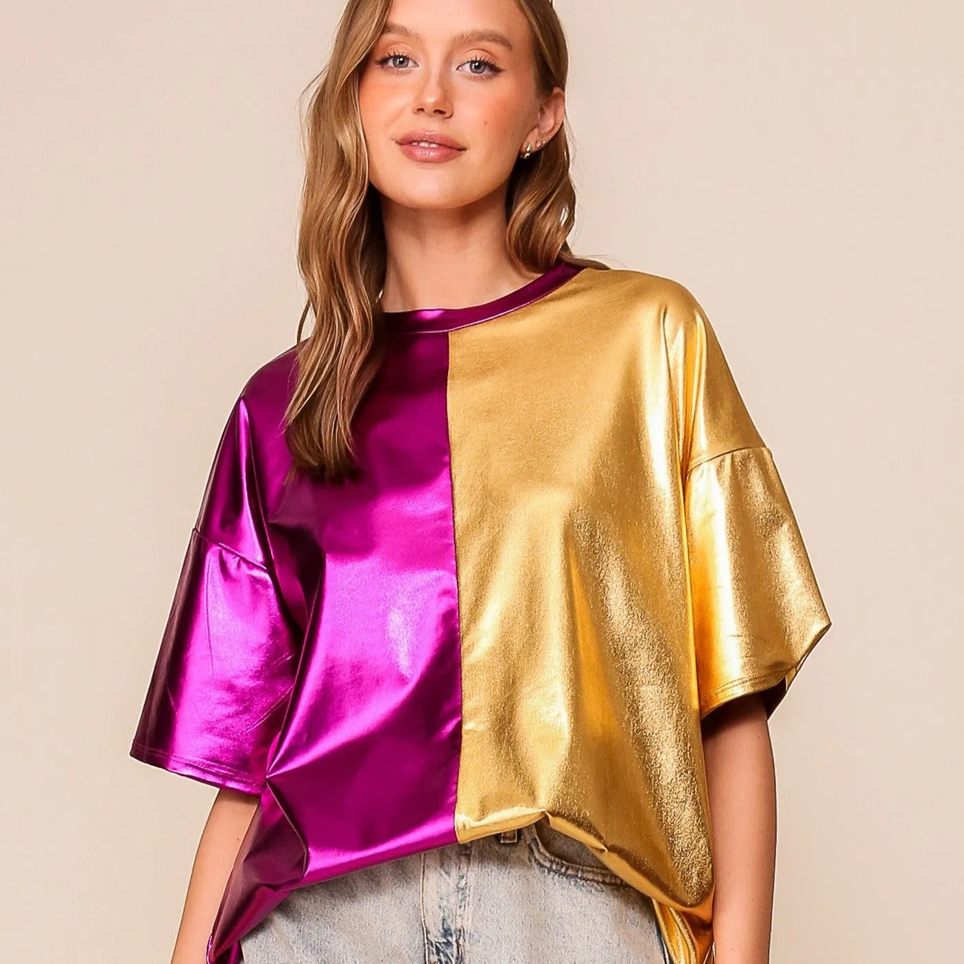 TWO TONE MARDI GRAS TOP Purple/Gold