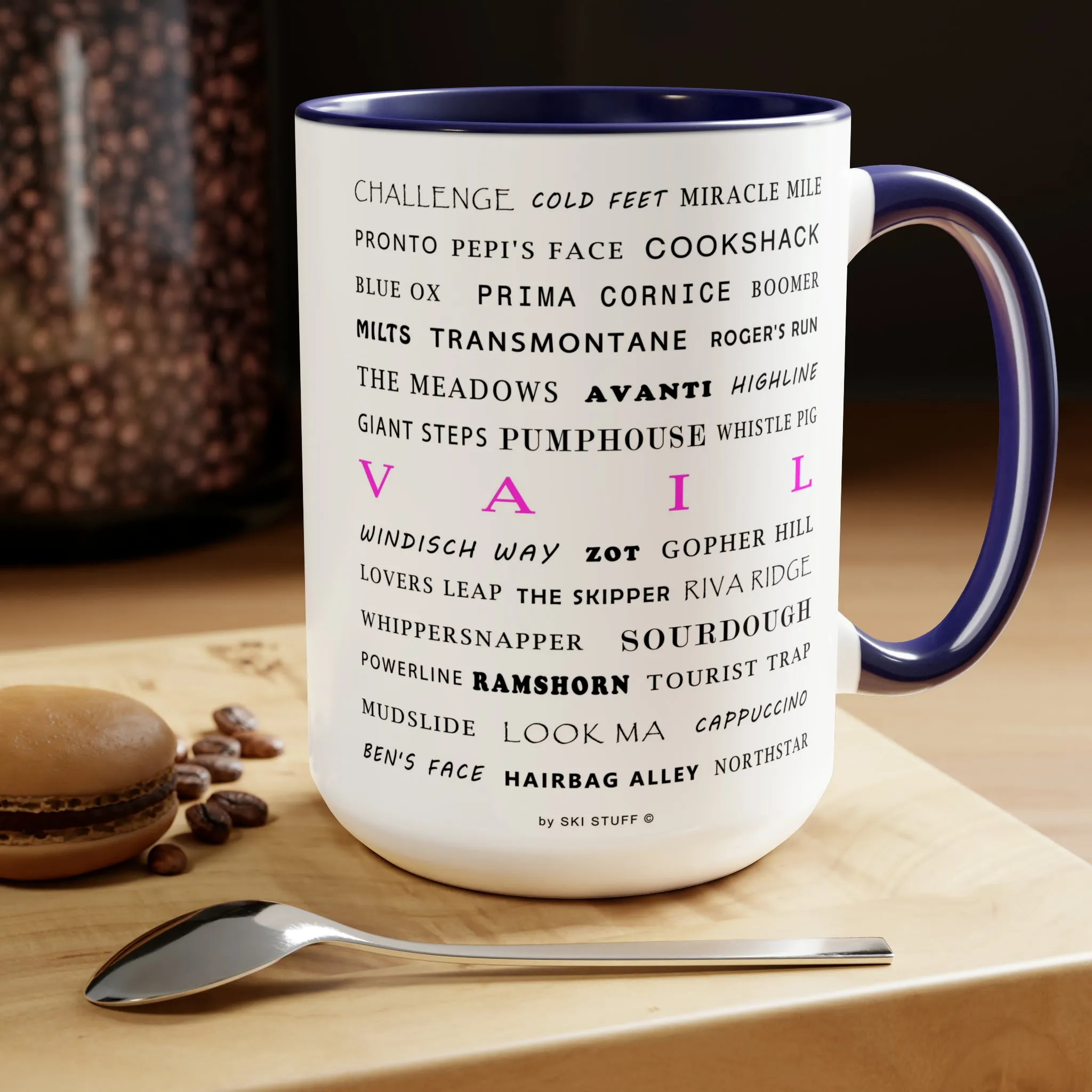 Vail Ski Resort Trail Names - Two-Tone Coffee Mug, 15oz
