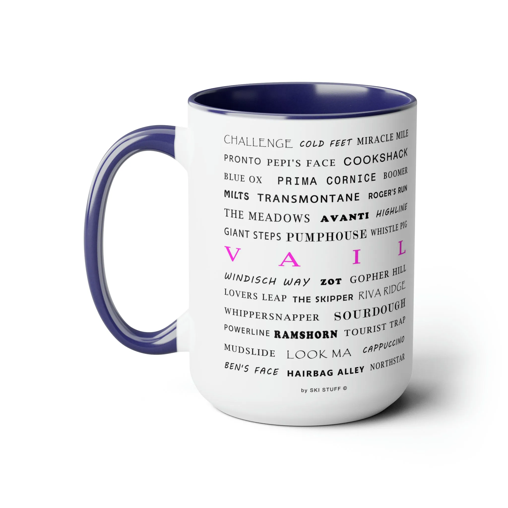 Vail Ski Resort Trail Names - Two-Tone Coffee Mug, 15oz