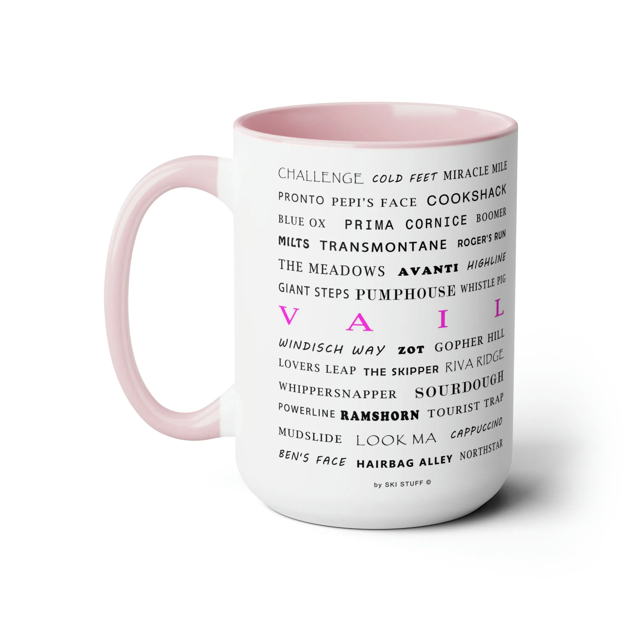 Vail Ski Resort Trail Names - Two-Tone Coffee Mug, 15oz