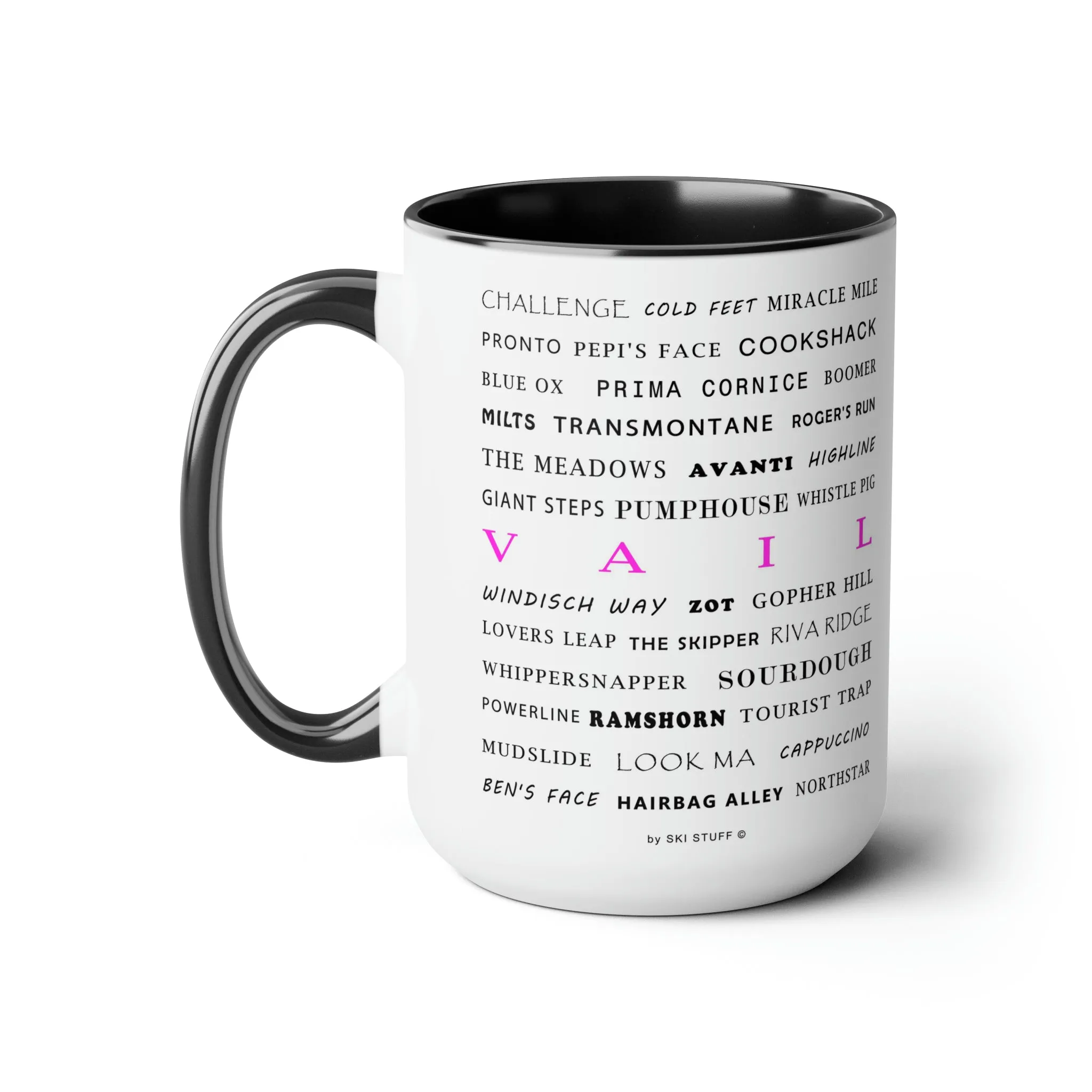 Vail Ski Resort Trail Names - Two-Tone Coffee Mug, 15oz