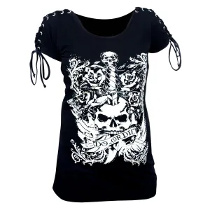 VB018 Do Or Die - Ladies Do Or Die Black Tank with Laced Shoulder