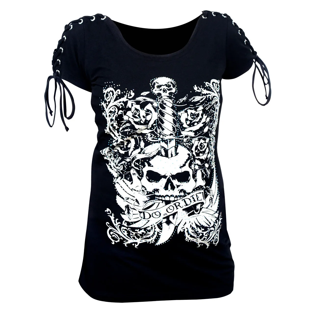 VB018 Do Or Die - Ladies Do Or Die Black Tank with Laced Shoulder