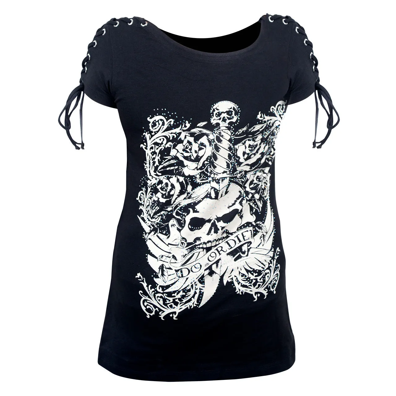 VB018 Do Or Die - Ladies Do Or Die Black Tank with Laced Shoulder