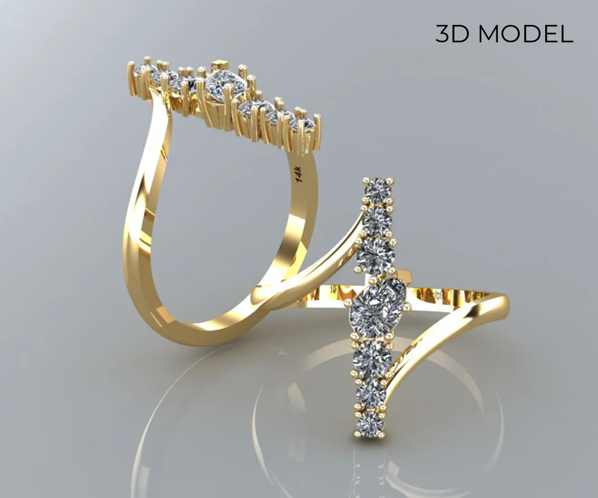 Vertical Simple Diamond Fashion Gold Ring