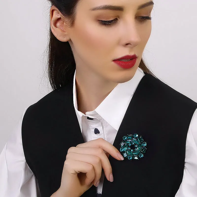 Vintage Alloy Crystal Round Brooch For Wedding Party