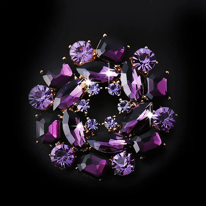 Vintage Alloy Crystal Round Brooch For Wedding Party