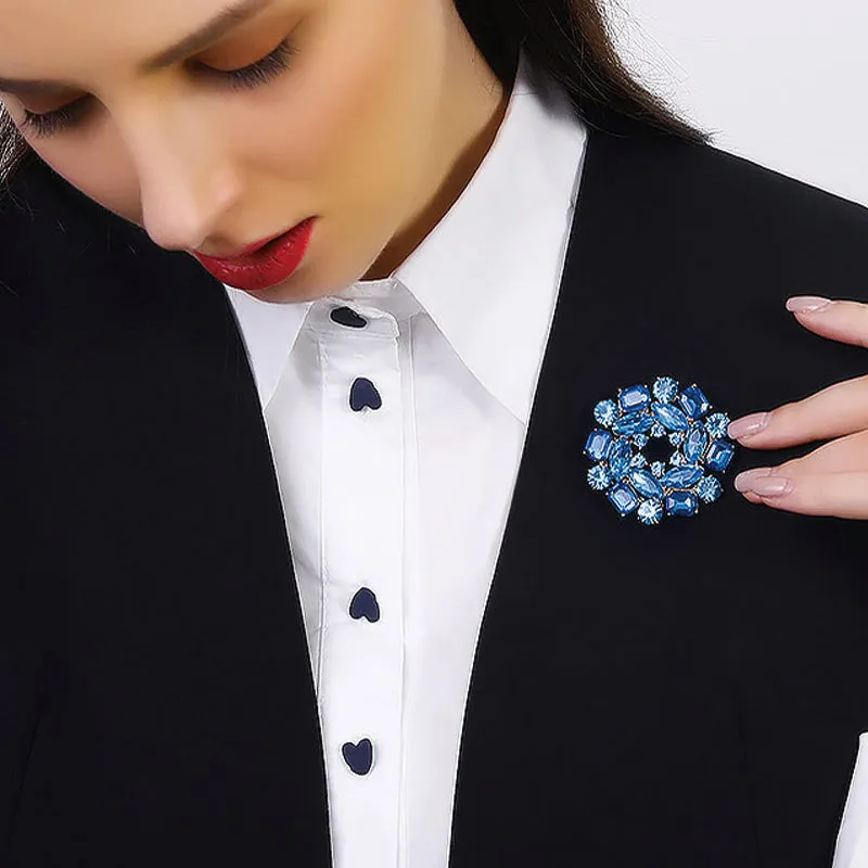 Vintage Alloy Crystal Round Brooch For Wedding Party