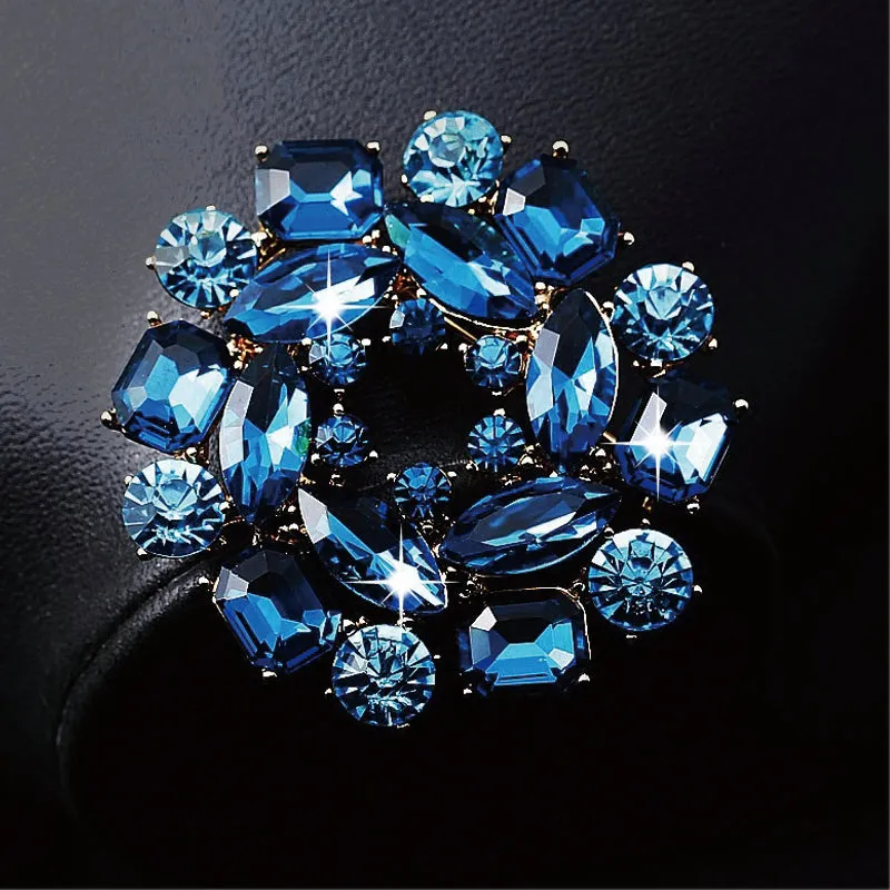 Vintage Alloy Crystal Round Brooch For Wedding Party