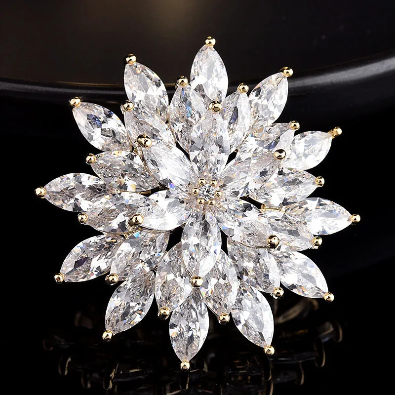 Vintage Alloy Floral Brooch For Female Zircon Mosaic Pin