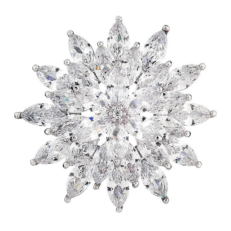 Vintage Alloy Floral Brooch For Female Zircon Mosaic Pin