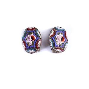 Vintage Colorful Mosaic Oval Earrings