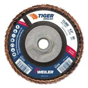 Weiler® Tiger Angled Flap Disc, 5/8 in - 11, 60 Grit, 10 per Box, 51316