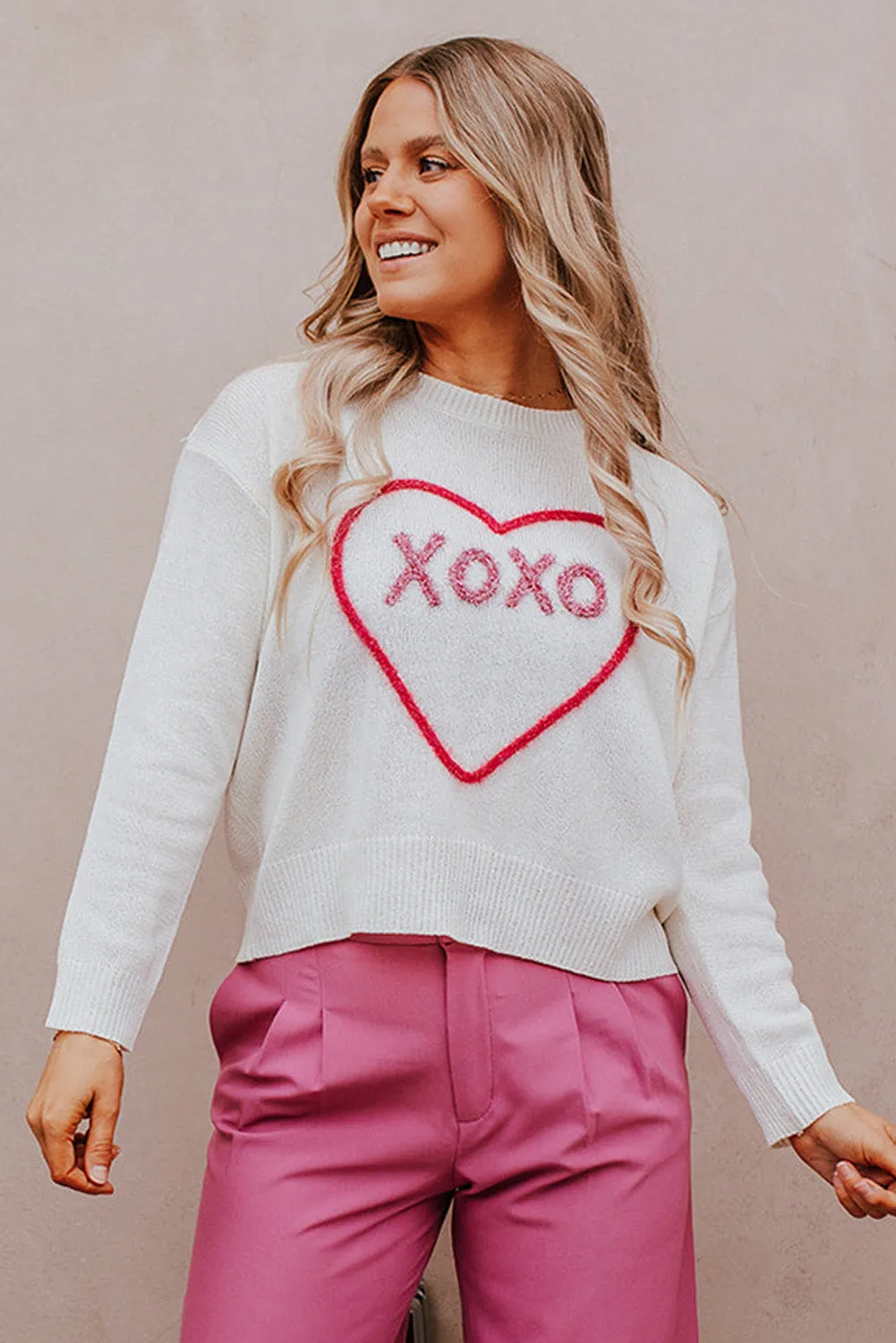 White Heart XOXO Pattern Casual Sweater