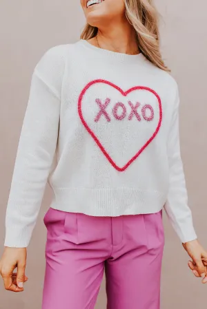 White Heart XOXO Pattern Casual Sweater