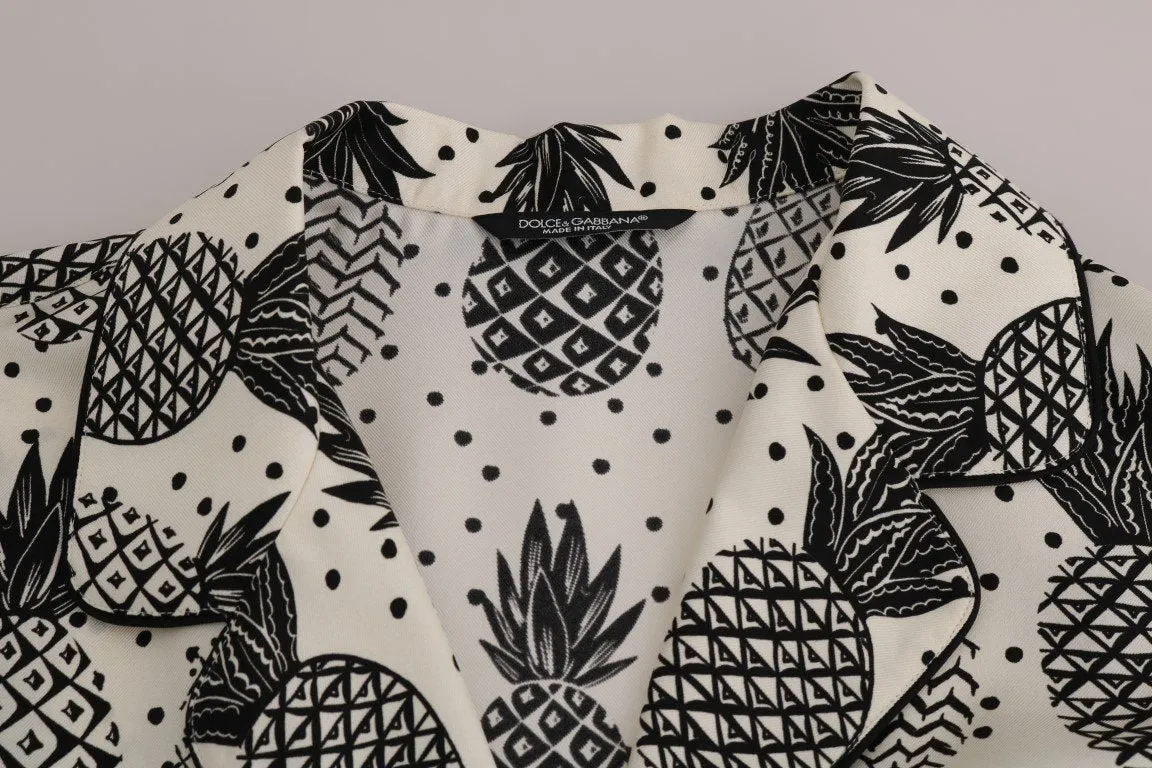 White Silk Pineapple Print Casual Shirt