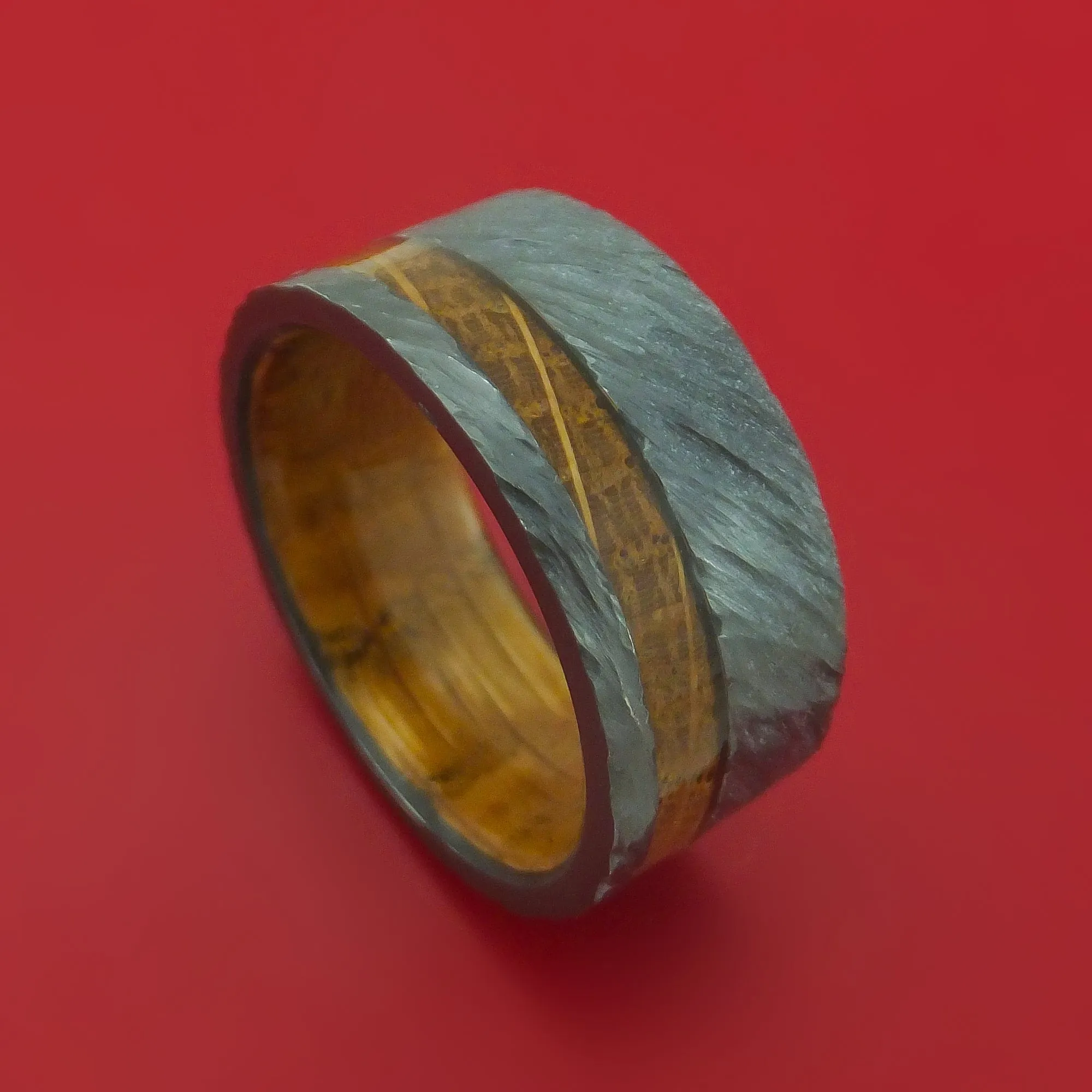 Wide Black Zirconium Ring with Hardwood Inlay and Interior Hardwood Sleeve Custom Made Band