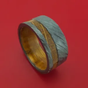 Wide Black Zirconium Ring with Hardwood Inlay and Interior Hardwood Sleeve Custom Made Band