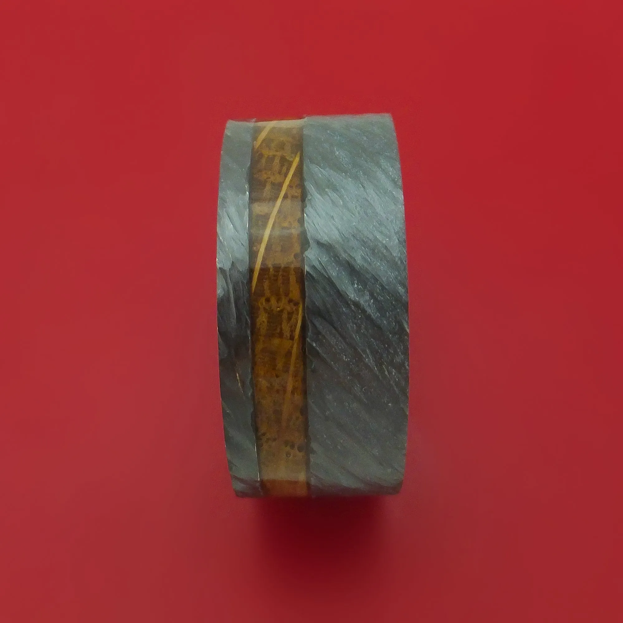 Wide Black Zirconium Ring with Hardwood Inlay and Interior Hardwood Sleeve Custom Made Band