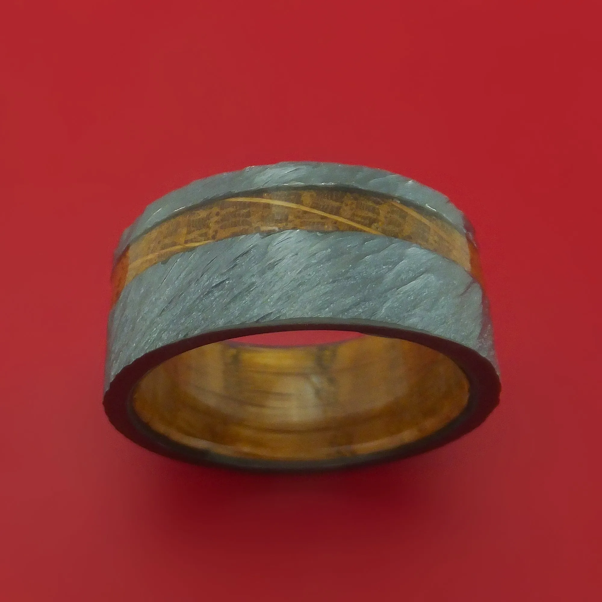 Wide Black Zirconium Ring with Hardwood Inlay and Interior Hardwood Sleeve Custom Made Band