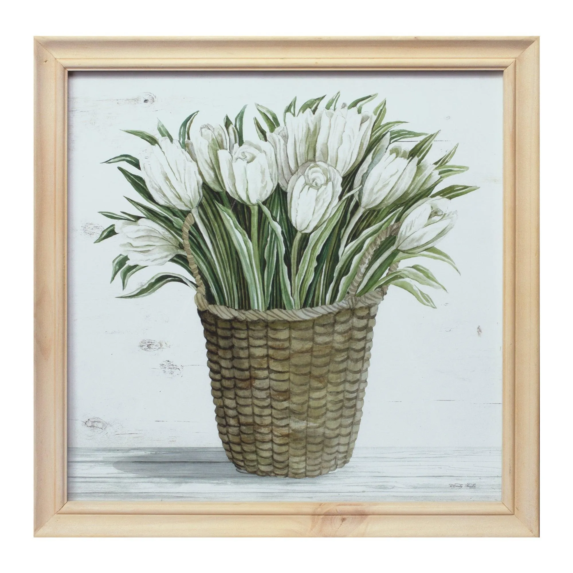 Wood Framed Floral Basket Print (Set of 2) 17"SQ Wood/Glass