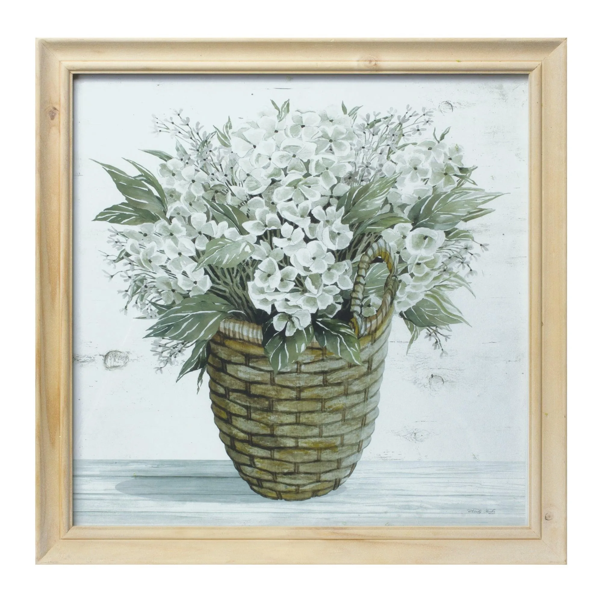 Wood Framed Floral Basket Print (Set of 2) 17"SQ Wood/Glass