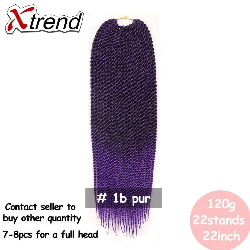 Xtrend Senegalese Twist Colorful Hair Crochet Braid Hair 22'' 22roots 120g Synthetic Ombre Braiding Hair Extension Rainbow Hair
