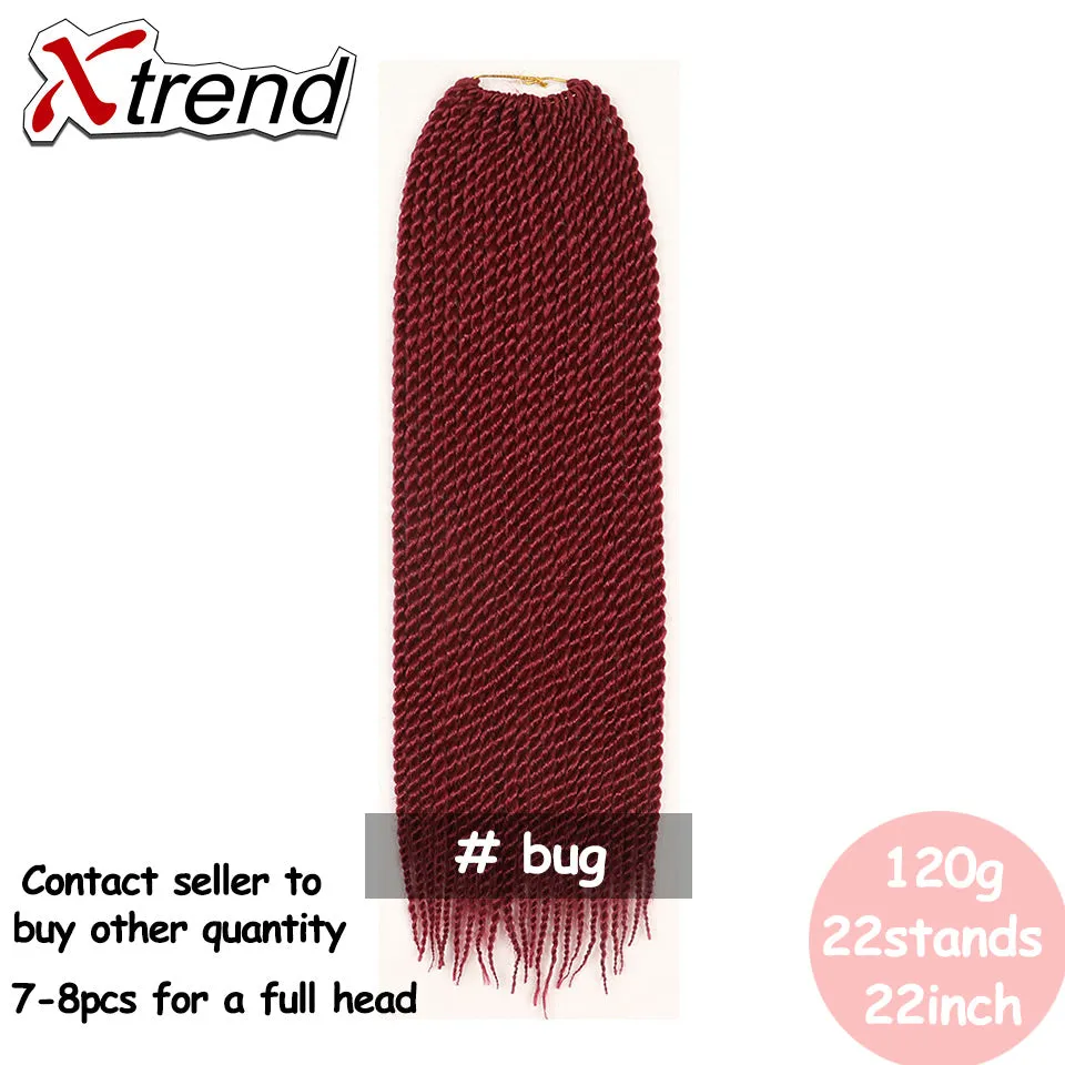 Xtrend Senegalese Twist Colorful Hair Crochet Braid Hair 22'' 22roots 120g Synthetic Ombre Braiding Hair Extension Rainbow Hair