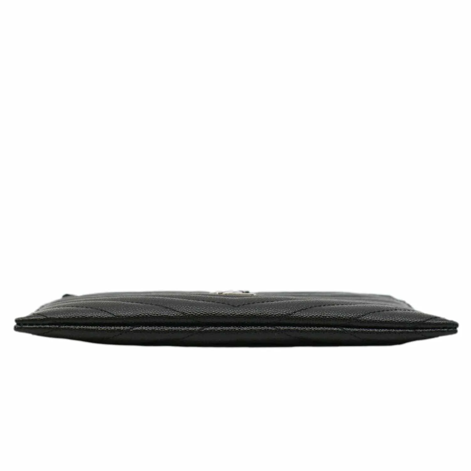 YVES SAINT LAURENT Monogram Bill Grain De Poudre Chevron Leather Zip Pouch Black