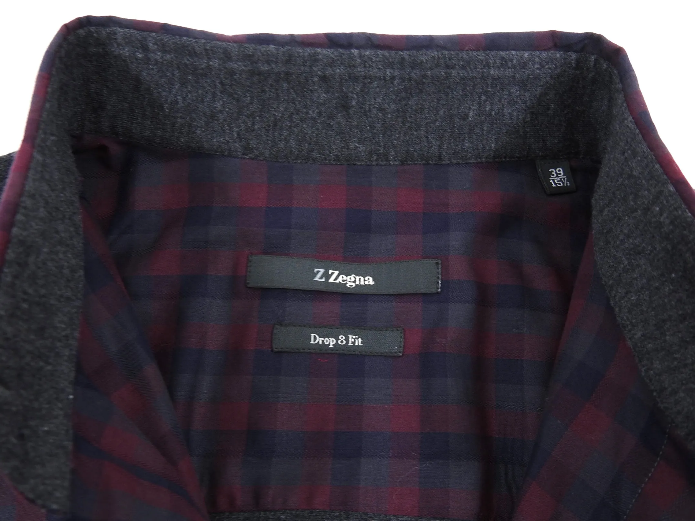 Z Zegna Burgundy and Grey Button Down Shirt - M