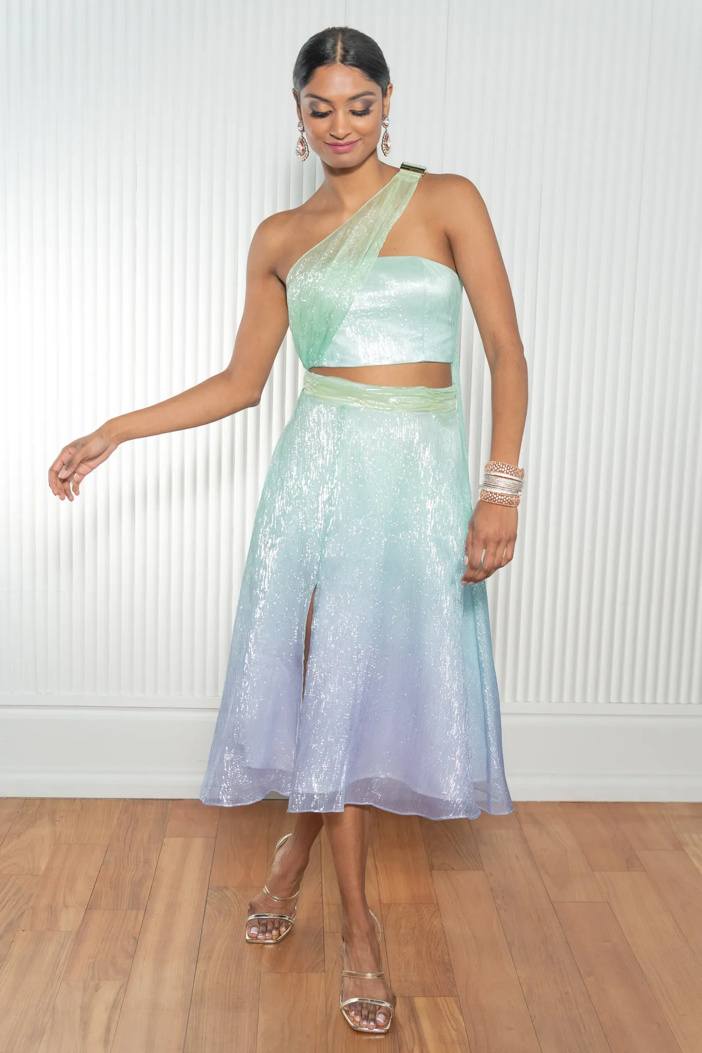 ZAINA Metallic Ombre Midi Lehenga Skirt