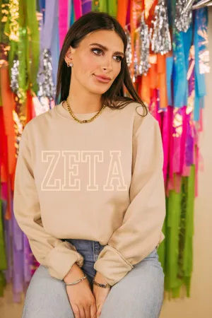 Zeta Tau Alpha Simple Tan Outline Crewneck